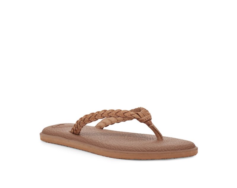 Tong Sanuk Yoga Braid Cuir Femme - Marron RZVTUM763